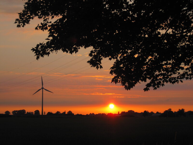 Wind Turbine at Sunset — Orange, Serene, Photograph