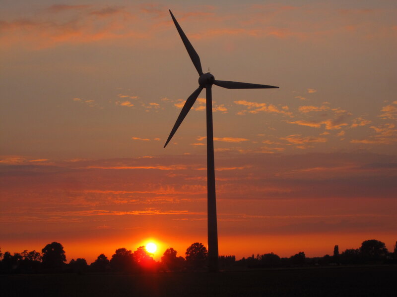 Wind Turbine at Sunset — Orange, Serene