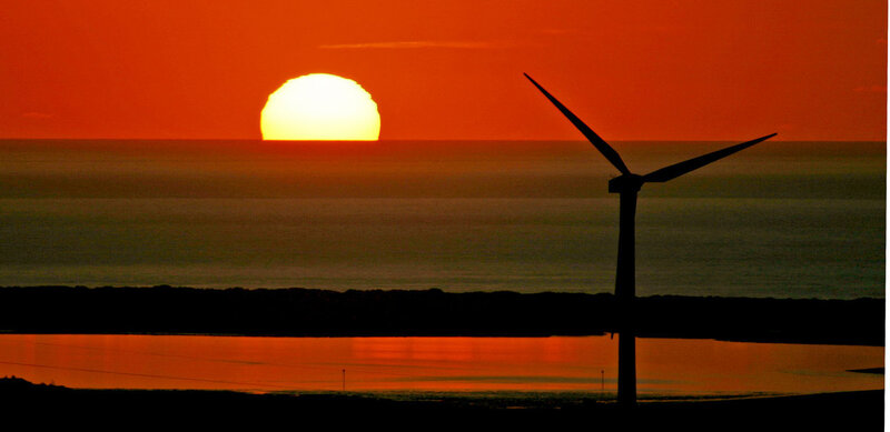 Wind Turbine at Sunset — Orange