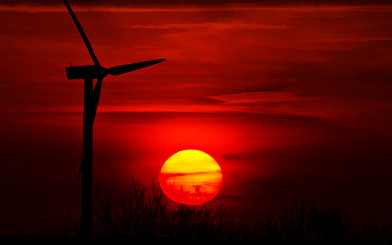 Wind Turbine at Sunset — Red