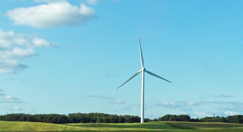 Wind Turbine in Field — Blue, Serene