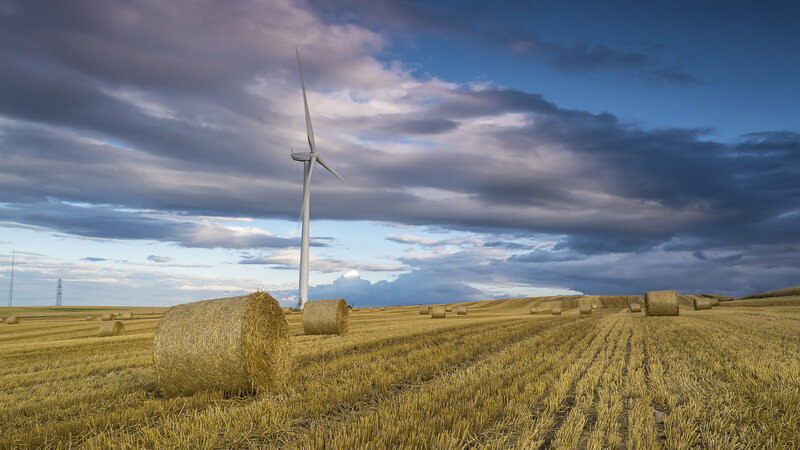 Wind Turbine in Field — Blue