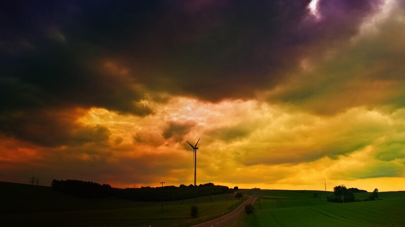 Wind Turbine in Field — Yellow, Dramatic
