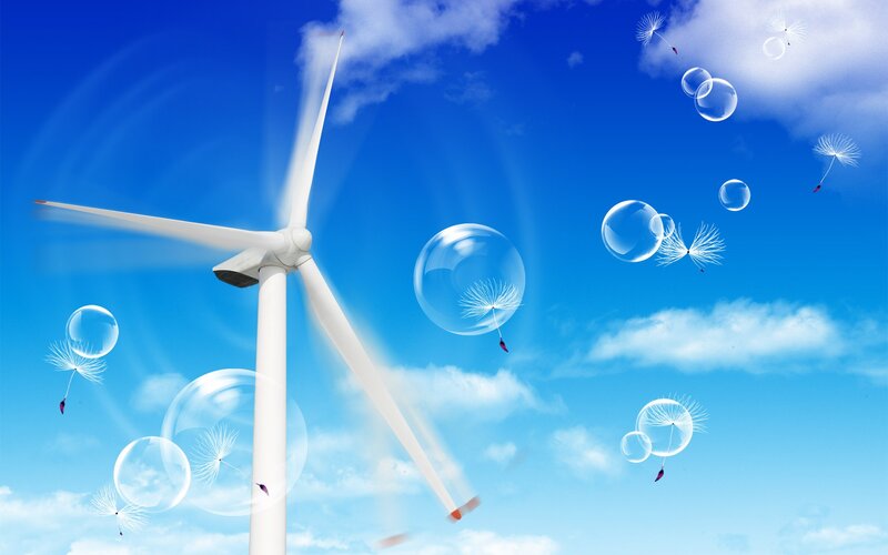 Wind Turbine in Sky — Blue, Serene