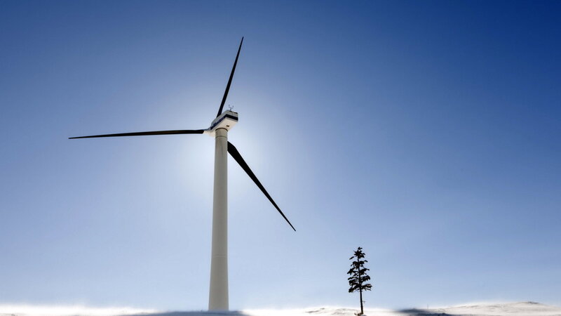 Wind Turbine in Snow — Blue