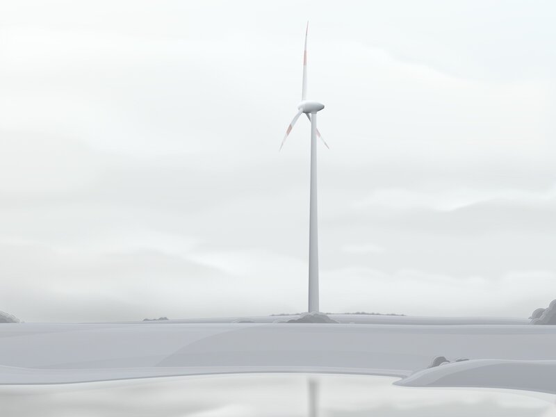 Wind Turbine in Snow — White, Serene