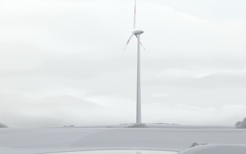 Wind Turbine in Snow — White