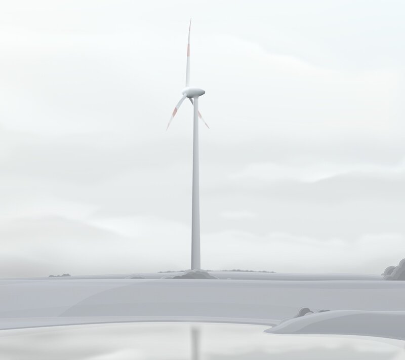 wind turbine in snowy landscape