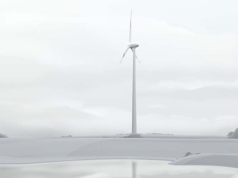 Wind turbine in snowy landscape
