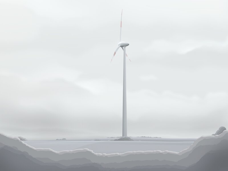 Wind turbine on a foggy day