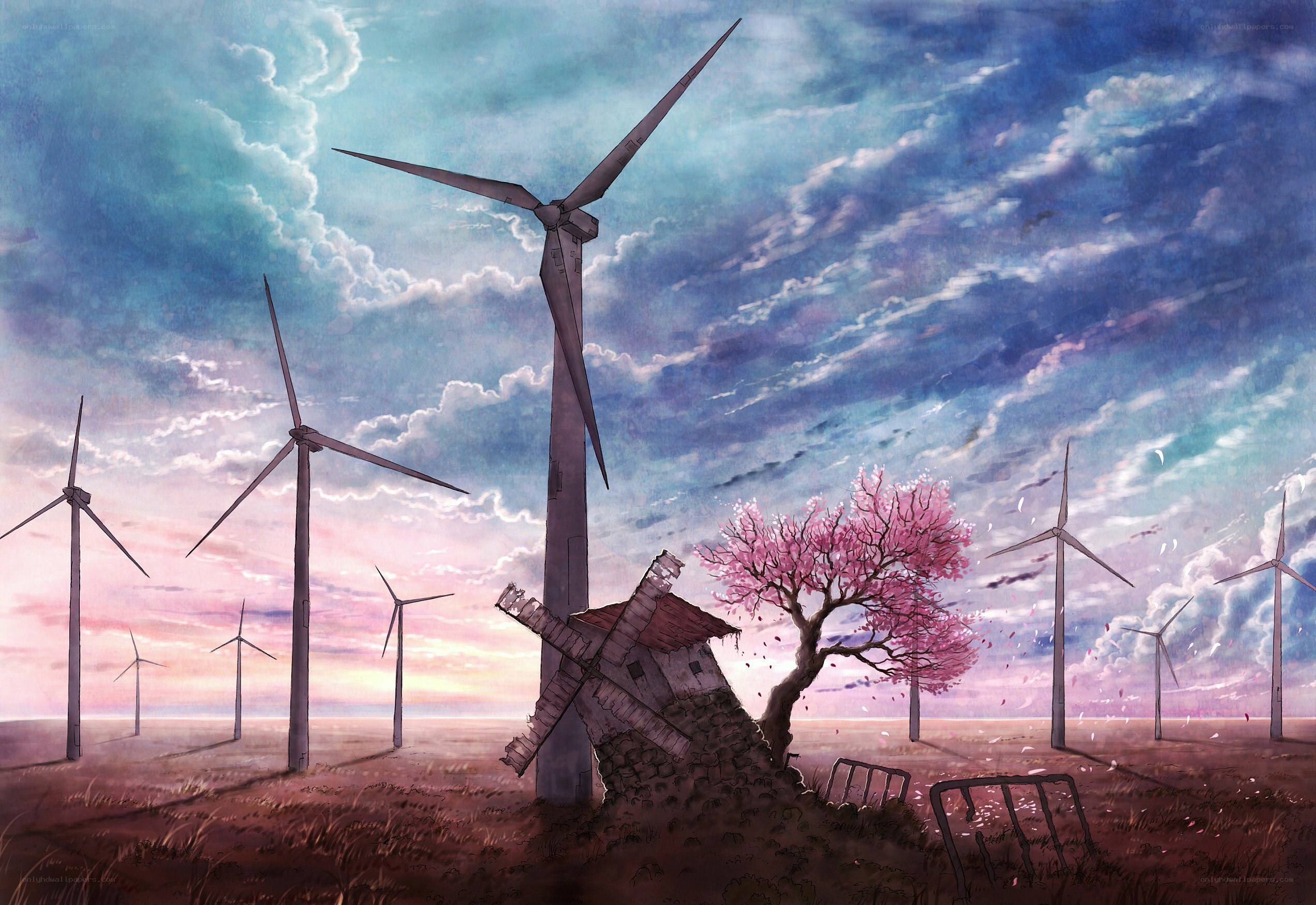 Wind turbines and cherry blossom