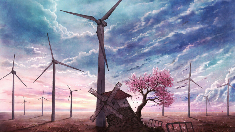 Wind turbines and cherry blossom