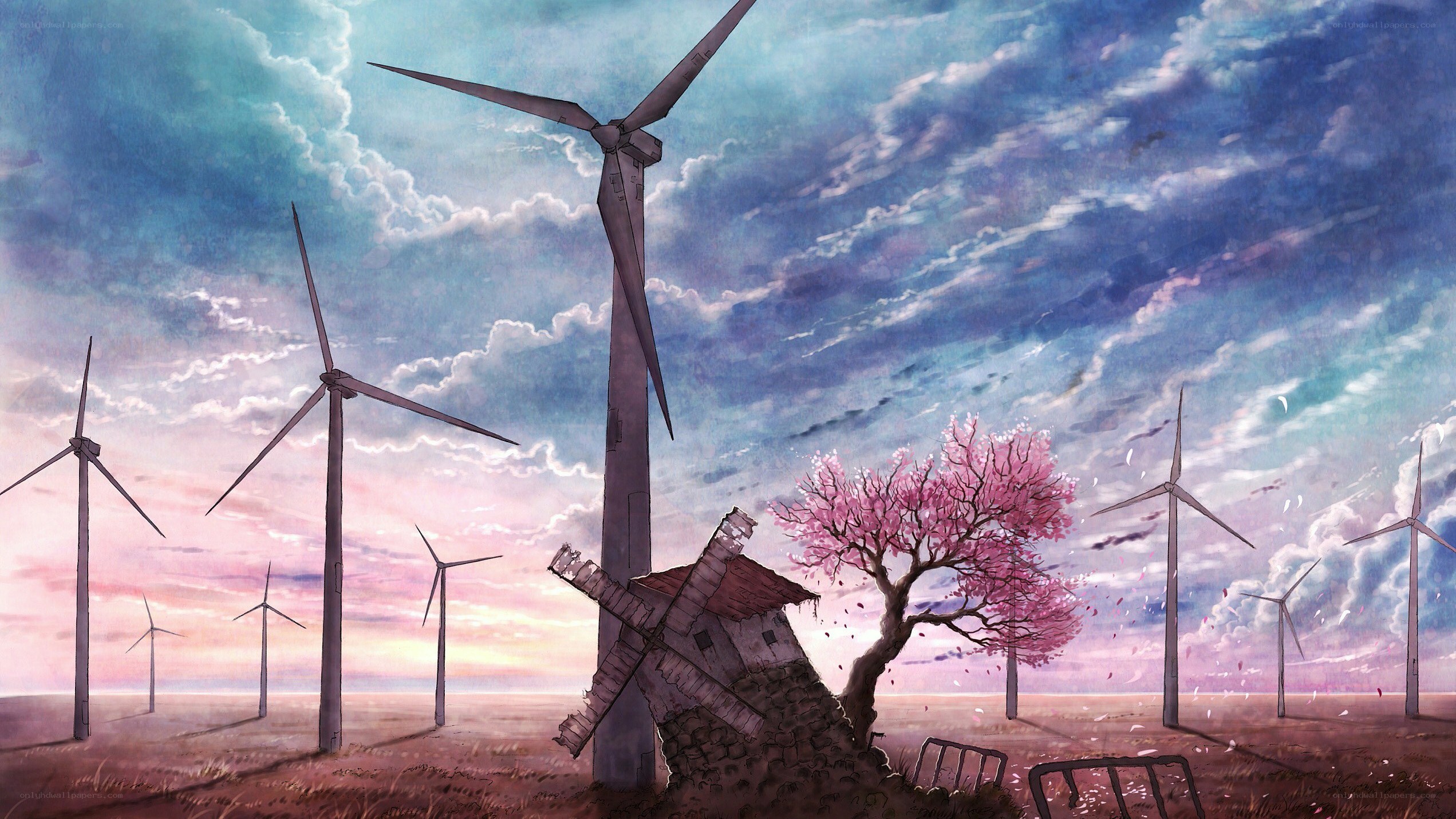 Wind turbines and cherry blossom
