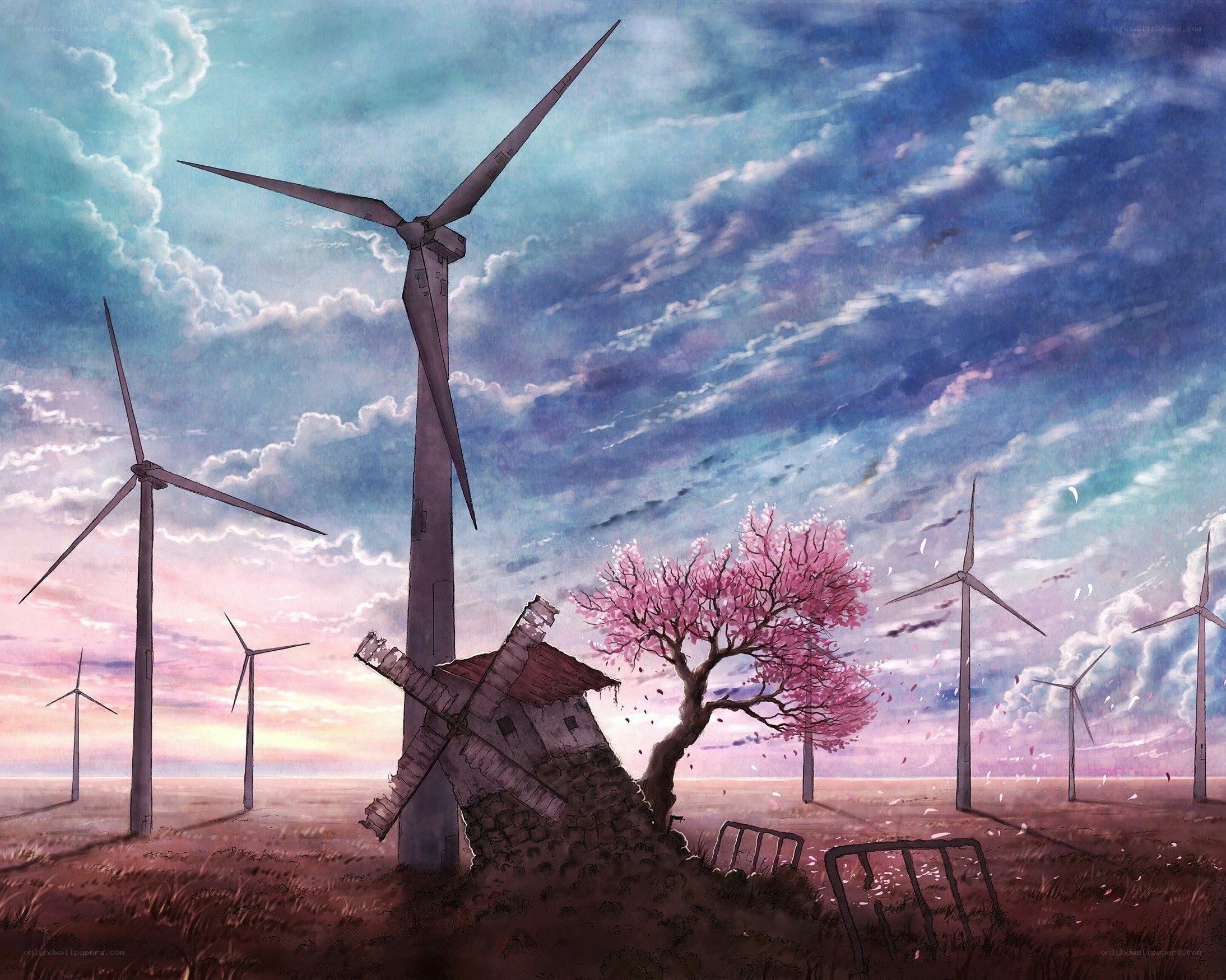 Wind turbines and cherry blossom