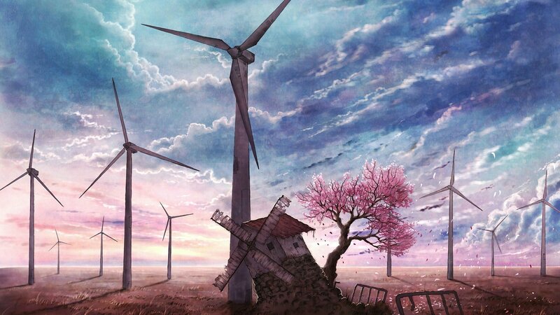 Wind Turbines and Cherry Tree