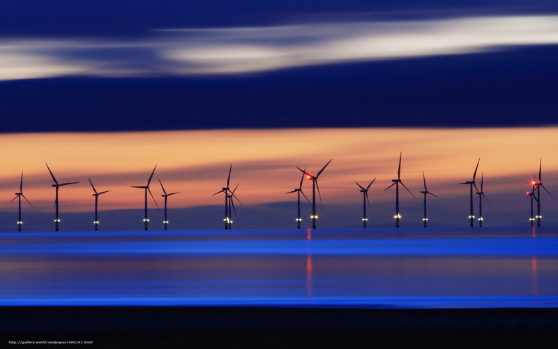 Wind turbines at dusk