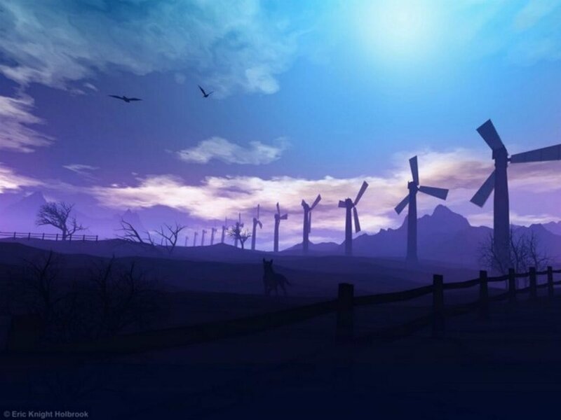 Wind turbines at dusk