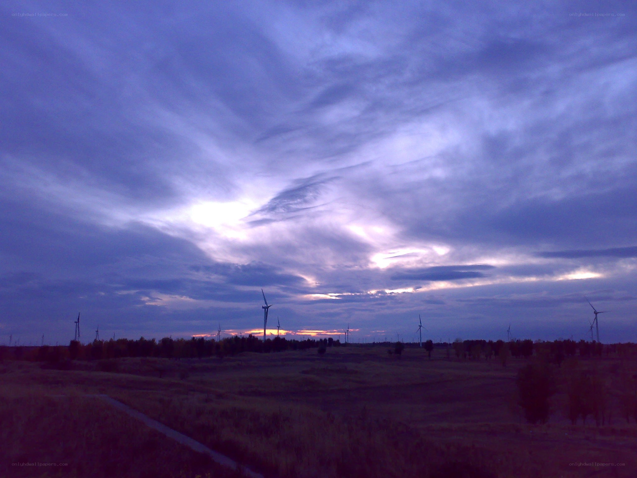 Wind turbines at dusk