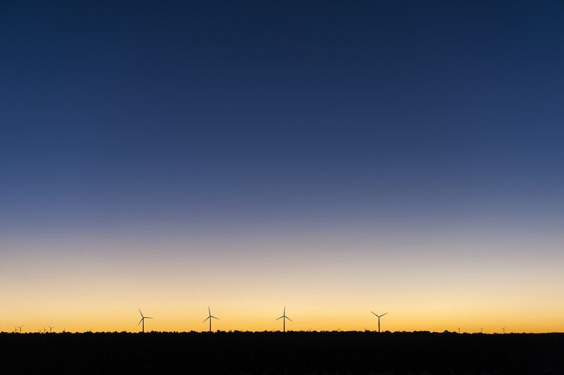 Wind Turbines at Dusk — Blue