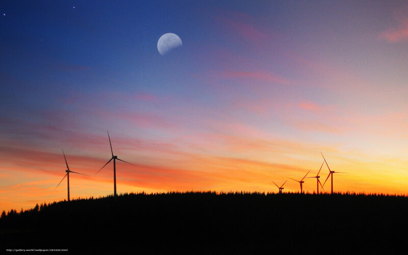 Wind Turbines at Dusk — Orange, Serene