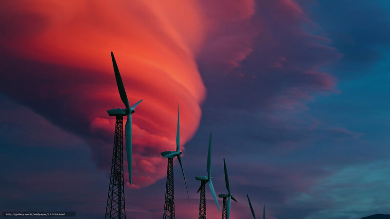 Wind Turbines at Dusk — Red