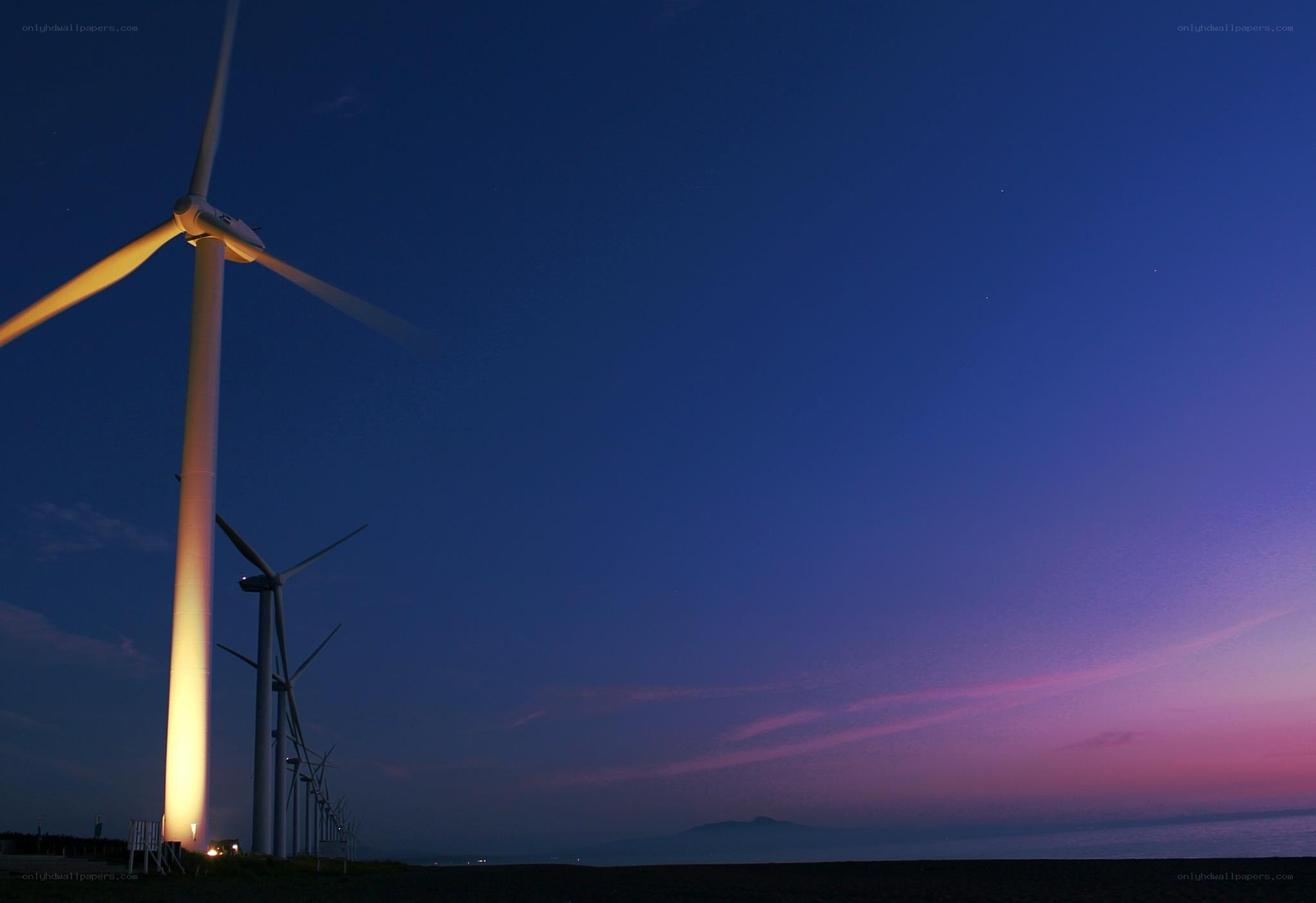 Wind turbines at dusk
