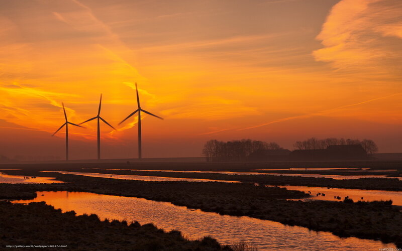 Wind turbines at sunset