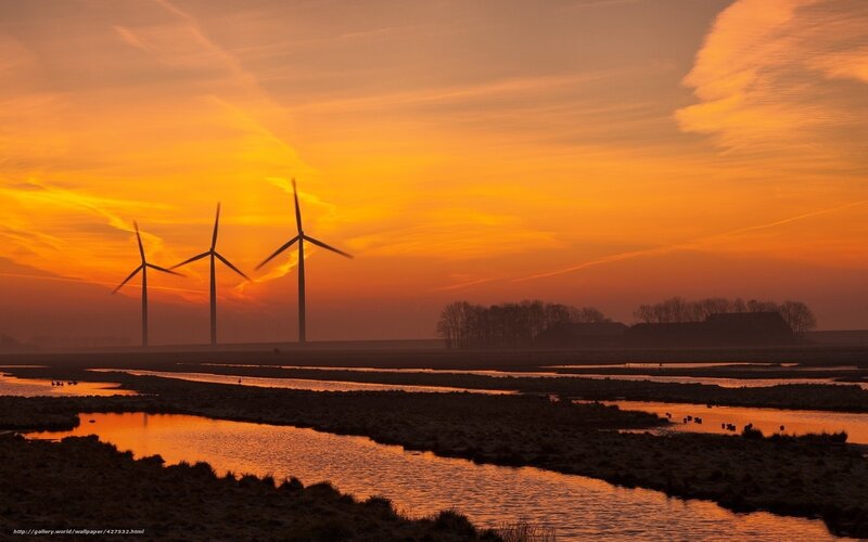 Wind turbines at sunset