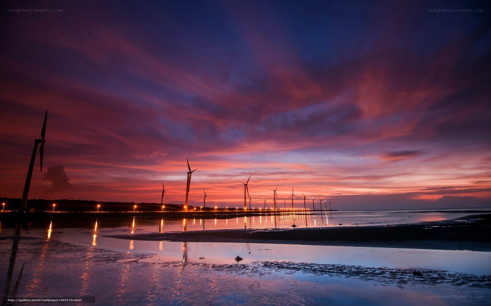 Wind turbines at sunset