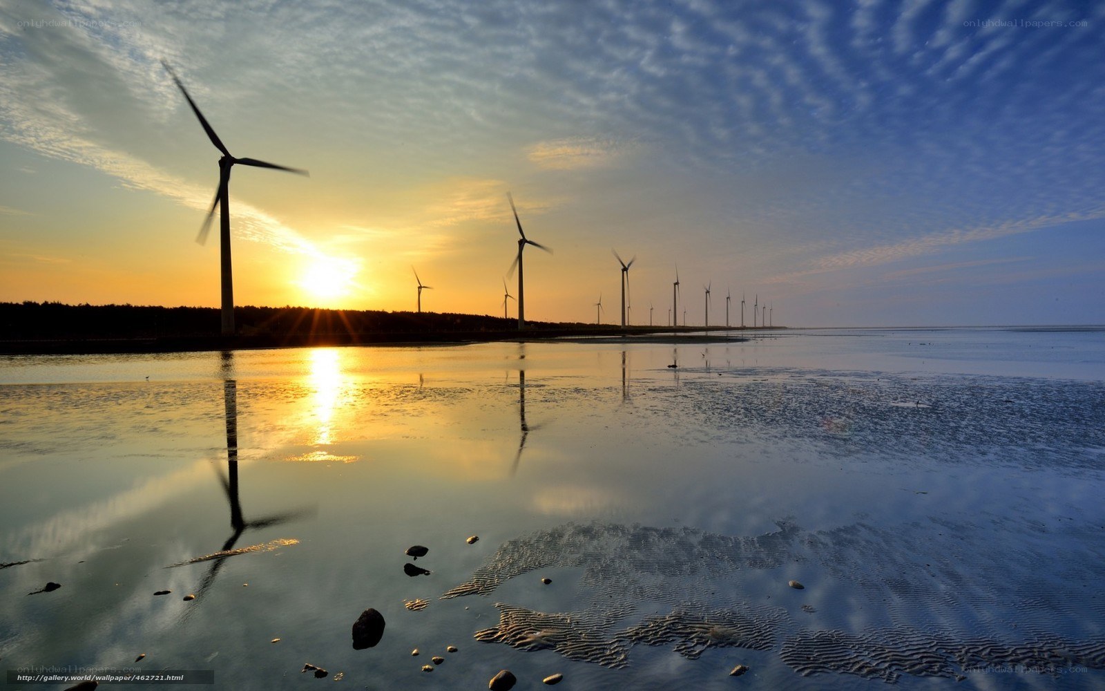 Wind turbines at sunset