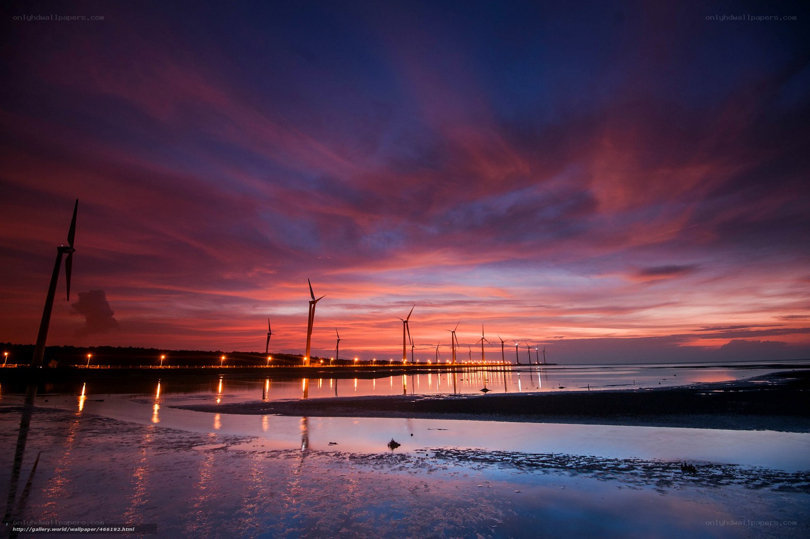Wind turbines at sunset