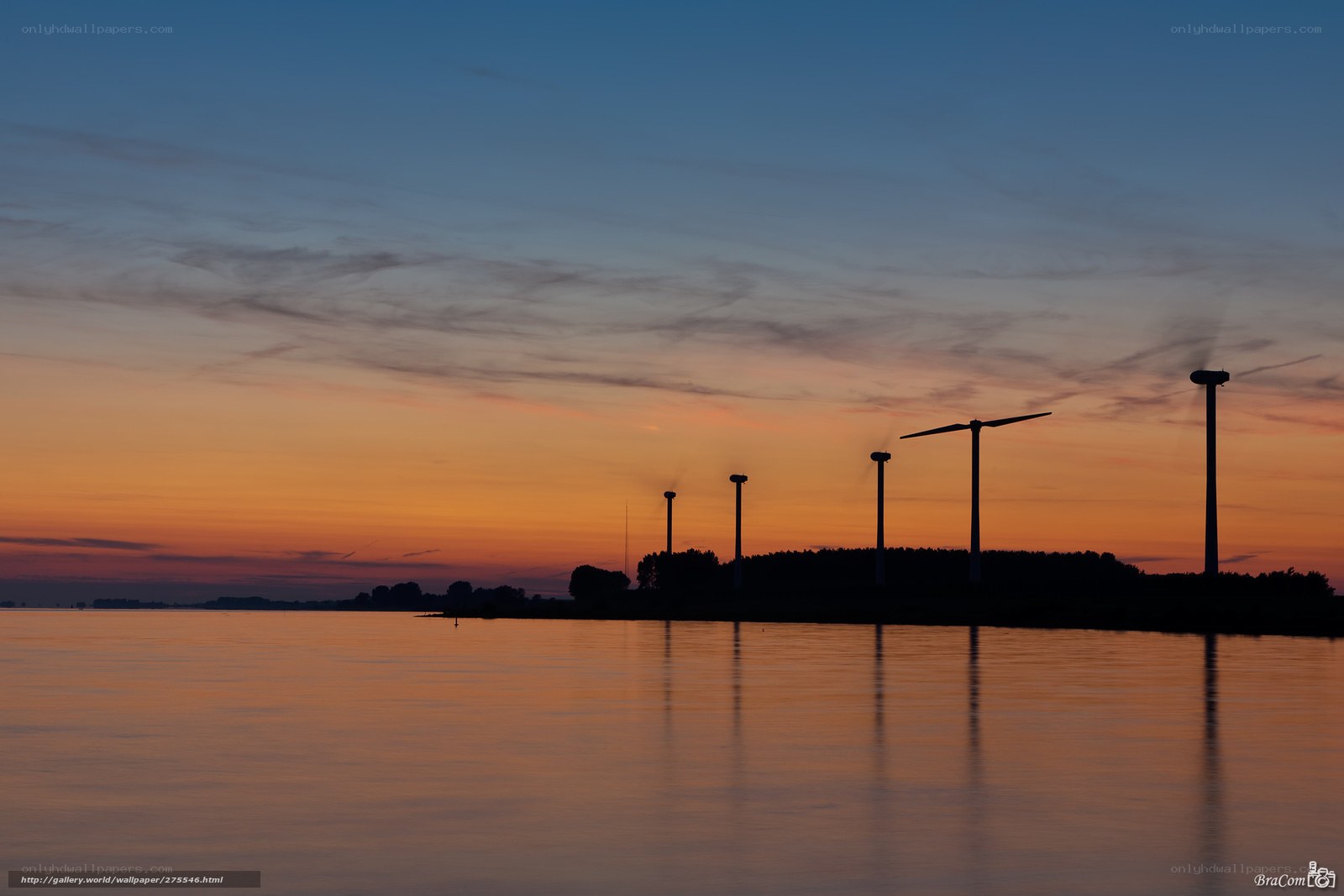 Wind turbines at sunset