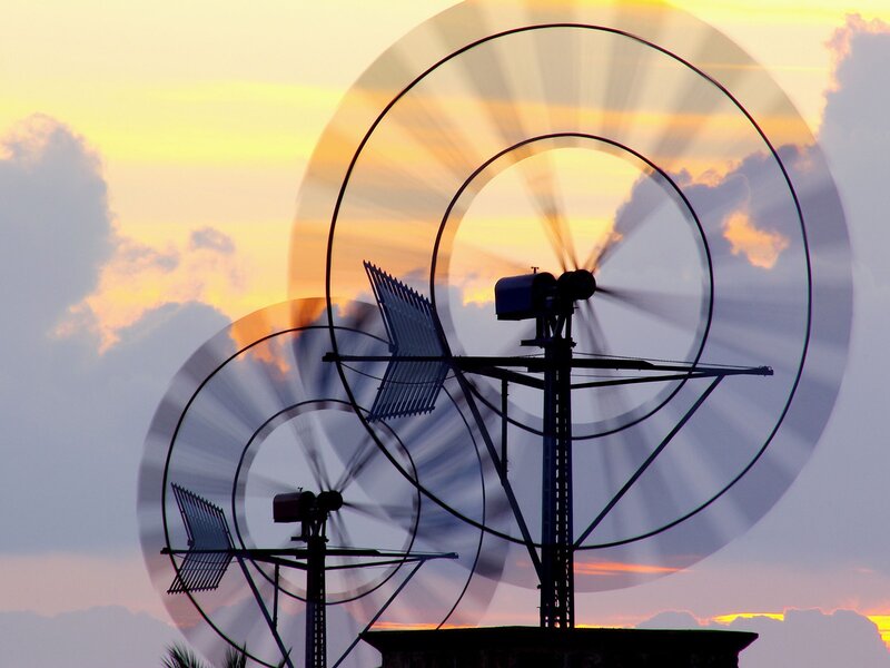 Wind Turbines at Sunset — Orange, Dramatic, Photograph, Clouds, Silhouette, Yellow