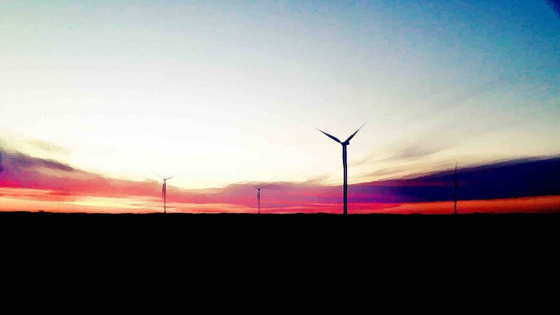 Wind Turbines at Sunset — Orange, Dramatic, Photograph, Sky