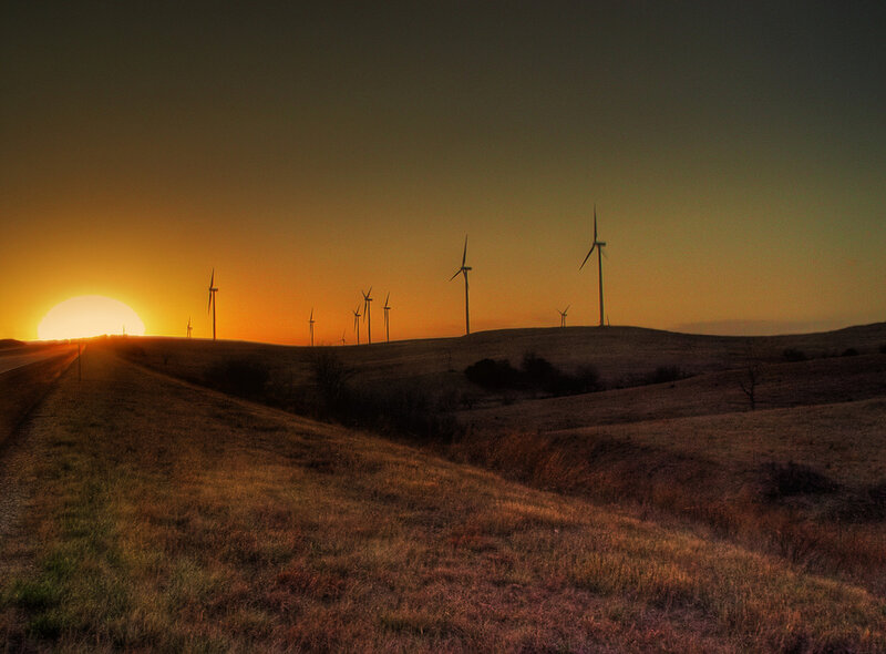 Wind Turbines at Sunset — Orange, Serene, Photograph