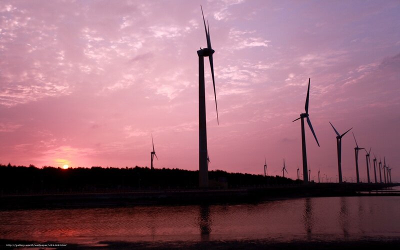 Wind Turbines at Sunset — Pink, Serene