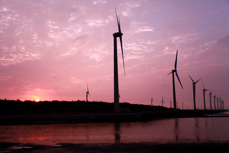 Wind Turbines at Sunset — Pink