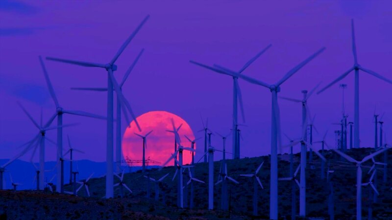 Wind Turbines at Sunset — Purple, Dramatic
