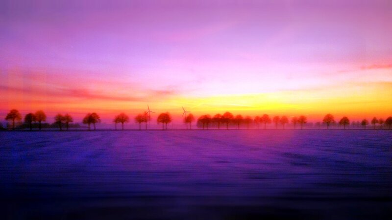 Wind Turbines at Sunset — Purple, Serene