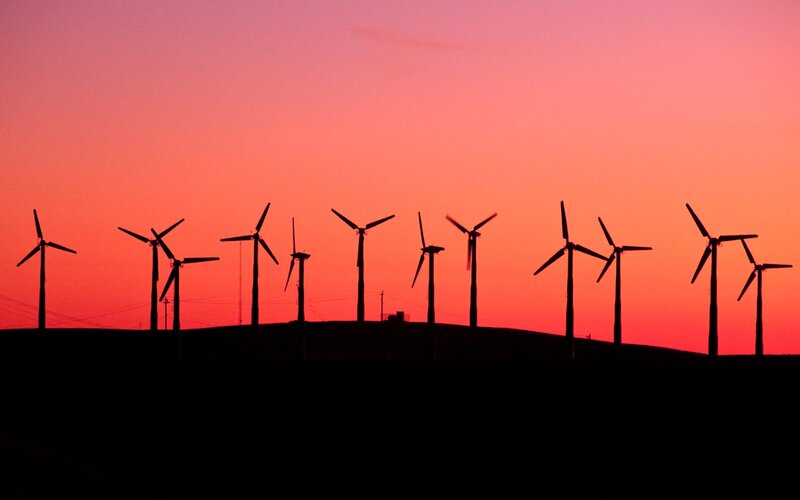 Wind Turbines at Sunset — Red, Dramatic, Photograph