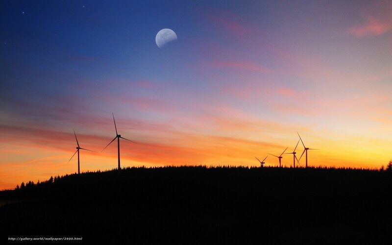 Wind turbines at sunset