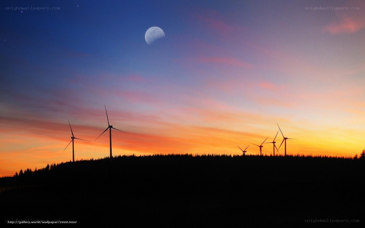Wind turbines at sunset