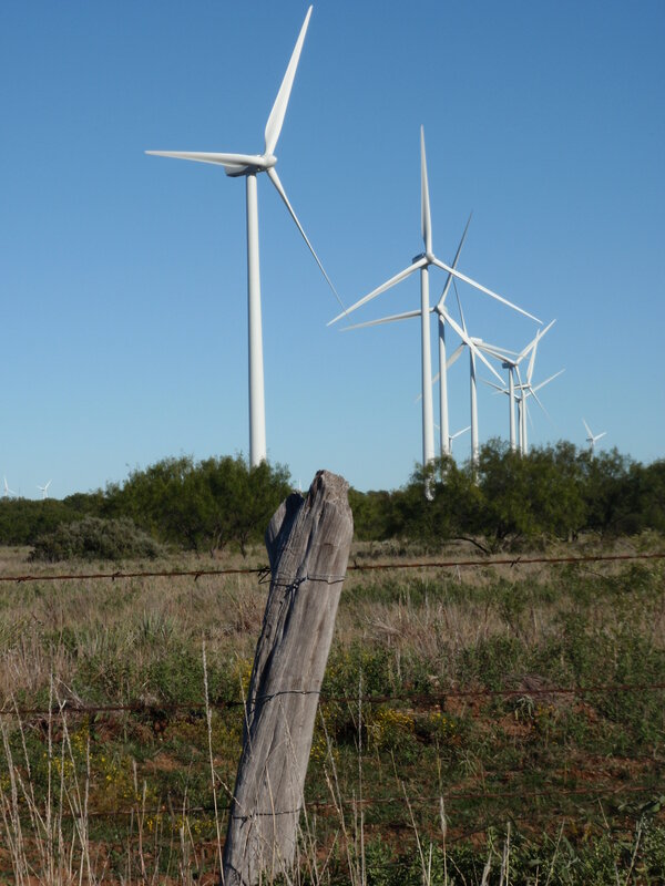 Wind turbines in a field