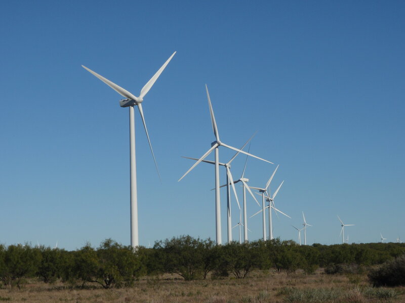 Wind turbines in a field