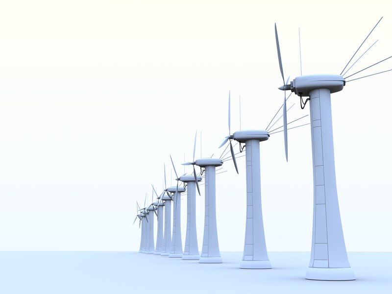 Wind turbines in a row