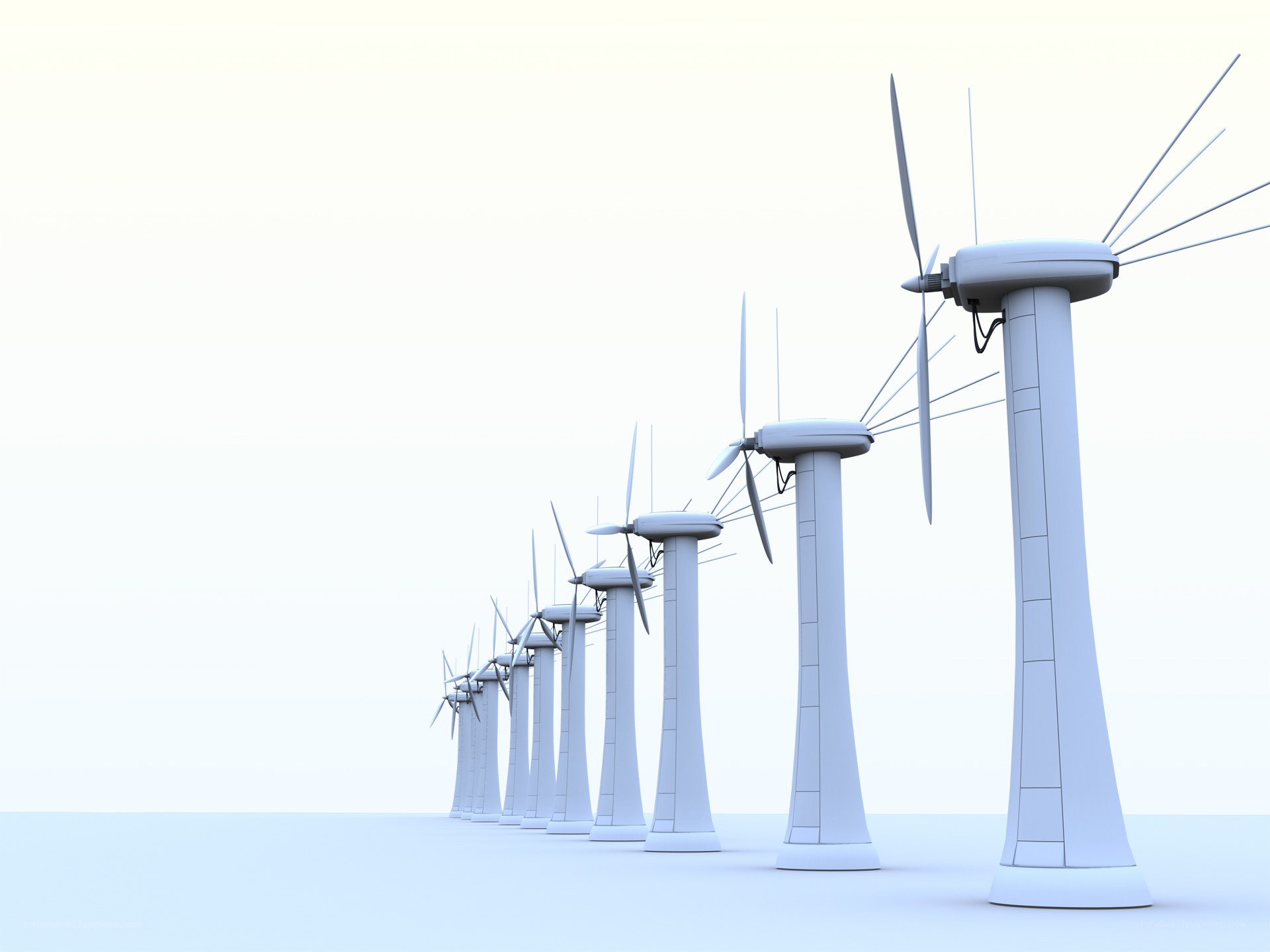 Wind turbines in a row