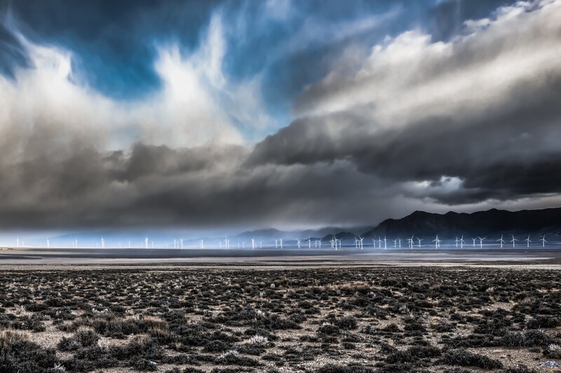 Wind Turbines in Desert — Blue