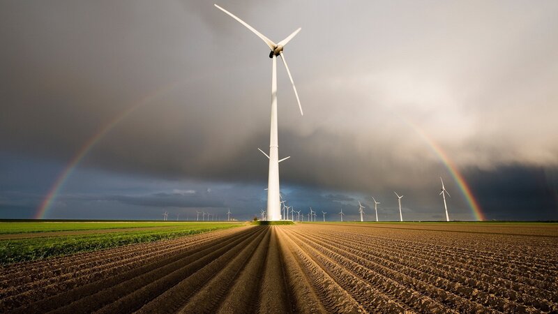 Wind Turbines in Field — Brown, Dramatic