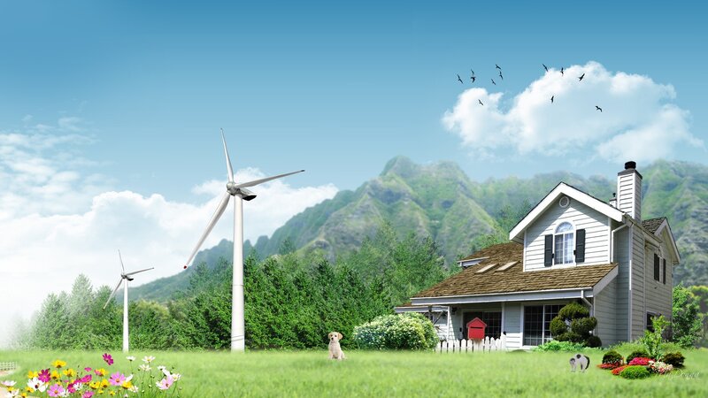 Wind Turbines in Field — Green, Serene