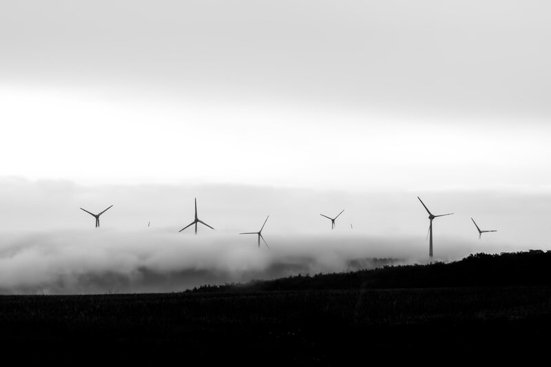 Wind Turbines in Fog — Black
